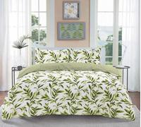 Homespace Direct Ltd Ellie Green Watercolour Leaves Duvet Cover Set Striped Reverse Fully Reversible Bedding - Double