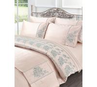 Homespace Direct Ltd Kampala Hill Amara Embroidered Pink Duvet Cover Set With Pillowcases Super King Bedding Set
