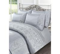 Homespace Direct Ltd Kampala Hill Amara Embroidered Silver Duvet Cover Set With Pillowcases Double Bedding Set