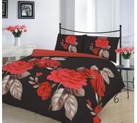 Homespace Direct Ltd Kampala Hill Isabella Black Red Duvet Cover Set Floral Themed King Bedding Set