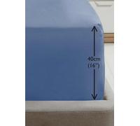 Homespace Direct Ltd Luxury Super Soft Percale Plain 16" Deep Fitted Sheet Single Blue Fitted Sheet