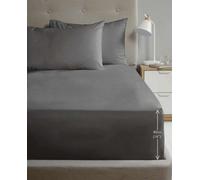 Homespace Direct Ltd Luxury Super Soft Percale Plain 16" Deep Fitted Sheet Single Charcoal Fitted Sheet