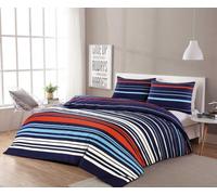Homespace Direct Ltd Pedro Multi Stripe Duvet Cover Set Blue/red Fresh And Modern Bedding
