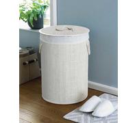 Homespace Direct Ltd Round Bamboo White Laundry Hamper