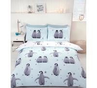Homespace Direct Ltd Starry Penguins Blue Xmas Duvet Cover Set Christmas Bedding