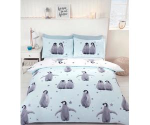 Homespace Direct Ltd Starry Penguins Blue Xmas Duvet Cover Set Christmas Bedding