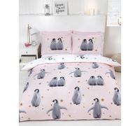Homespace Direct Ltd Starry Penguins Pink Xmas Duvet Cover Set Christmas Bedding