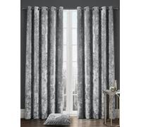 HomeSpace Direct Luxury Crushed Velvet Fully Lined Eyelet Curtains - Silver - 66 x 54"