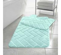 HomeSpace Direct Memory Foam Blocks Anti Slip Bath Mat Set 2 Piece - Aqua