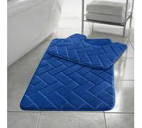 HomeSpace Direct Memory Foam Blocks Anti Slip Bath Mat Set 2 Piece - Blue