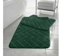HomeSpace Direct Memory Foam Blocks Anti Slip Bath Mat Set 2 Piece - Dark Green