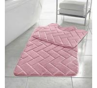 HomeSpace Direct Memory Foam Blocks Anti Slip Bath Mat Set 2 Piece - Pink
