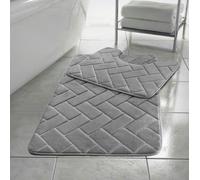 HomeSpace Direct Memory Foam Blocks Anti Slip Bath Mat Set 2 Piece - Silver