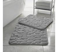 HomeSpace Direct Memory Foam Pebbles Bath Mat Set 2 Piece in Silver HomeSpace Direct Silver