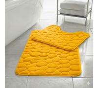 HomeSpace Direct Memory Foam Pebbles Bath Mat Set 2 Piece - Yellow