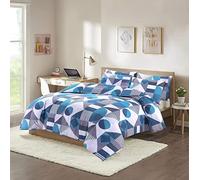 Homespace Direct Modern Geometric King Bedding Duvet Cover Set Modern Style Blue Polycotton