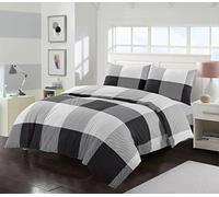 Homespace Direct Monochrome Check Double Bedding Duvet Cover Set Modern Style Polycotton