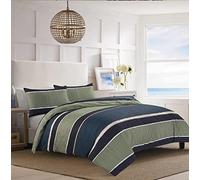 Homespace Direct Nate Block Stripe Duvet Cover Set Bedding Olive Green/Navy Blue Super King