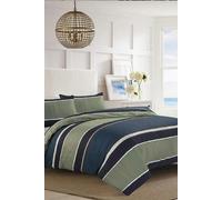 HomeSpace Direct Nate Block Stripe Duvet Cover Set Olive Gree/ Navy Blue Bedding Modern - Green - Single