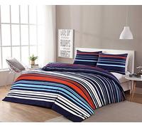 Homespace Direct Pedro Multi Stripe Duvet Cover Set Bedding Blue/Red Modern Double