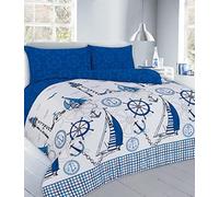 Homespace Direct Sailboats Nautical Duvet Cover Set Fully Reversible Bedding Blue - Double