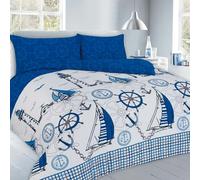 HomeSpace Direct Sailboats Nautical Duvet Cover Set Reversible Bedding - Blue - Double