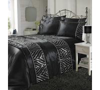 HomeSpace Direct Shimmer Duvet Cover Set Sequin Embellished Bedding Black - Black - Super King - Duvet Cover Set