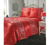 HomeSpace Direct Shimmer Duvet Cover Set Sequin Embellished Bedding Red - Red - Super King - Duvet Cover Set