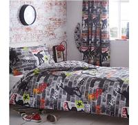 Homespace Direct Street Skater Kids Duvet Cover Set Childrens Reversible Easy Care Bedding Skater Tricks Urban Graffti Bed Linen with Pillowcases - Double