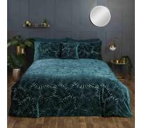 HomeSpace Direct Velvet Leaves Duvet Cover Set - Emerald - Super King