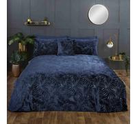 HomeSpace Direct Velvet Leaves Duvet Cover Set - Navy - Super King