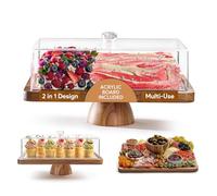 Homesphere Acacia Wood Cake Stand with Lid, Rectangular Cake Stand, 2 in 1 Display Set and Cold Meat Board for Cheese, Chips, Fruit Plates, Large