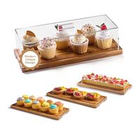 Homesphere Cake Display with Lid - Acacia Wood Dessert Stand & Wooden Charcuterie Board with Lid for Loaf Cakes, Bread, Pastries, Cheese, Large Rectangle Wood Tray Platter & Acrylic Cover, 15 x 6.25”