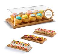 Homesphere Cake Display with Lid - Acacia Wood Dessert Stand & Wooden Charcuterie Board with Lid for Loaf Cakes, Bread, Pastries, Cheese, Large Rectangle Wood Tray Platter & Acrylic Cover, 15 x 6.25”