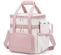 HOMESPON Large Insulated Lunch Bag for Women, 15L Double Layer Leakproof Cooler Bag with Shoulder Strap, Waterproof Thermal Lunch Box Tote for Work, Office, School, Picnic (Beige Pink)
