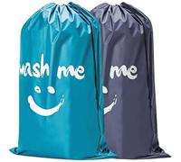 HOMEST 2 Pack Travel Laundry Bag, Rip-Stop Large Drawsting Storage Bag, Machine Washable Nylon Dirty Washing for Camp, College, Dorm, Blue and Grey
