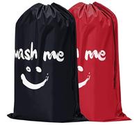 HOMEST 2 Pack Travel Laundry Bag, Rip-Stop Large Drawsting Storage Bag, Machine Washable Nylon Dirty Washing for Camp, College, Dorm, Black