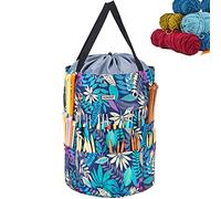 HOMEST Large Crochet Bag with Customized Front Compartment for Knitting Accessories, Yarn Storage with 6 Oversized Grommets, Tote Organizer with Drawstring Closure, Floral