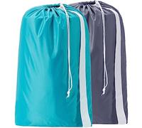 HOMEST Travel Laundry Bags Drawstring for Washing Machine Large XL, Clear Wash Bag with Strap 2 Packs, Collapsible, Durable, Rip-Stop, 71x101cm, Sky Blue