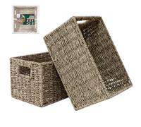 HOMESTEAD 2-Pack Seagrass Baskets with Handles - 13.5" x 8" Medium Decorative Basket for Storage, Shelf Baskets for Organizing Bedroom, Bathroom, or Living Room
