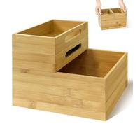 HOMESTEAD 3-Piece Stackable Bamboo Storage Box Set, Durable Wooden Drawer Organizer for Kitchen Utensils, Desk Accessories, Office Stationery, Bathroom Supplies Container, Makeup & Jewelry Tray