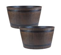 Homestead Brown Half Barrel Cask Planters - Set of 2 simpa Dark Brown M