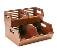 HOMESTEAD Stackable Solid Wood Storage Bins for Pantry & Countertop, Ventilated Potato and Onion Organizer with Handles, Wooden Produce Storage Containers, 3 Pack (Dark Walnut Finish)