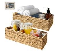 HOMESTEAD Water Hyacinth Storage Baskets, Long Narrow Rectangular Wicker Baskets for Bedroom, Living Room, Bathroom, Shelves - Set of 2