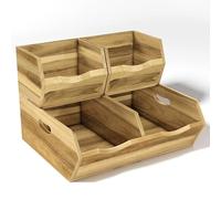 HOMESTEAD Wood Pantry Organizers Bins - Stackable Storage, Rustic Pantry Potato and Onion Storage with Unique Natural Grain, Wooden Basket with Handles, Set of 3 Pieces