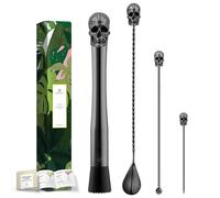 Homestia 10" Skull Bar Muddler for Cocktails, Stainless Steel Black Drink Muddler for Home Bar Tool Set, Fruit Crusher Lemon Smasher for Drinks with Nylon Head