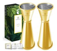 Homestia 2PCS Double Jigger & Cocktail Jigger Stainless Steel 1 oz 2 oz Alchohol Measuring Tools, Japanese Jigger with Measurements Inside for Bartending - Bar Tools for Bartender (Gold)