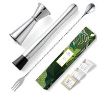 Homestia 304 Stainless Steel 10" Bar Muddler, 12" Cocktail Spoon, 1 oz 2 oz Jigger, 3 PCS Silver Cocktail Set for Margaritas, Mojitos and Fruit Drinks Bar Tool Set
