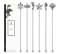Homestia 7.5 Inches Stainless Steel Coffee Beverage Stirrers Drink Swizzle Stick with Animal Design, Set of 6 Cocktail Stirrers, Metal Cocktail Stir Sticks Stirring Drink Swizzle Stick Picks Tools