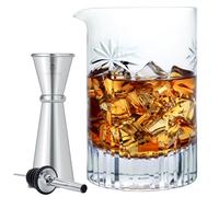 Homestia Cocktail Mixing Glass, 24 oz Weighted Old Fashioned Glass with Jigger Pourer- Crystal Cocktail Stirring Pitcher - Thick and Sturdy Bottom, Mixology Bartender Essentials, Home Bar Tool